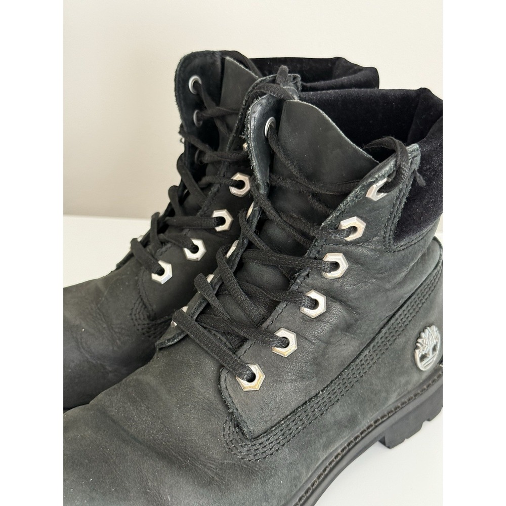 Timberland TB0A1KHH Women's Black Velvet Leather 6" Premium Collar Boot Sz 7 - Picture 6 of 10